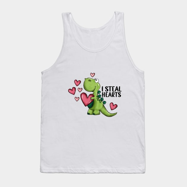 I Steal Hearts Dinosaur Valentines Day Tank Top by Nessanya